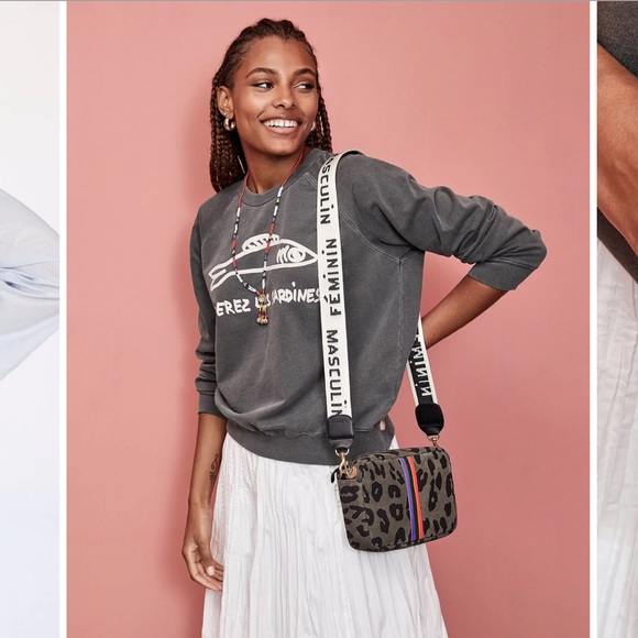 Clare V. Midi Sac Army Pablo Cat Suede Mini Stripes Crossbody Bag NWT - Picture 4 of 7